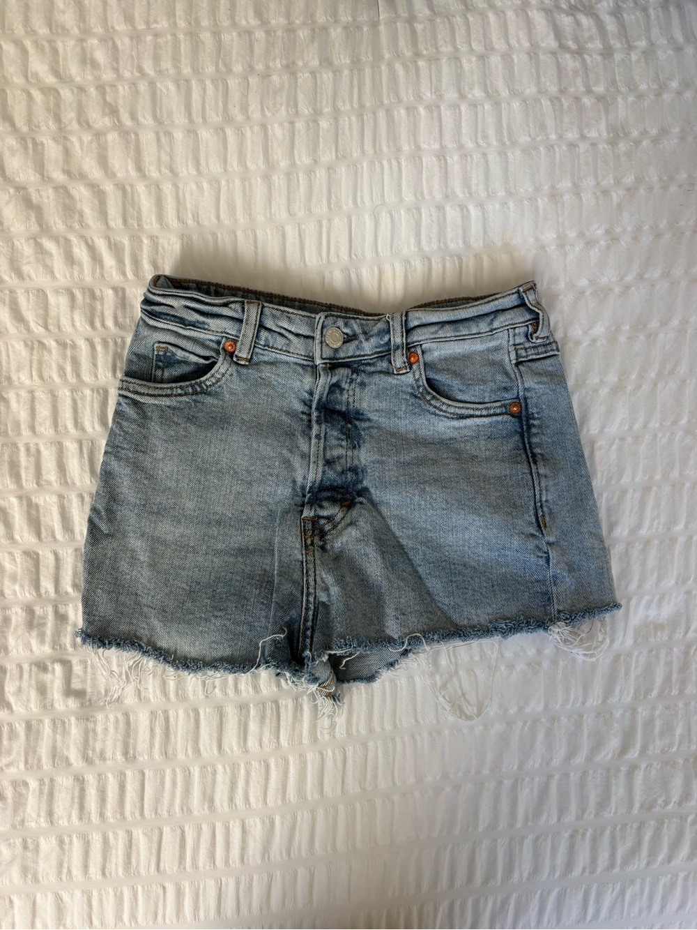 H&M Light Blue Denim Frayed Hem Shorts